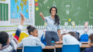 Teacher with students